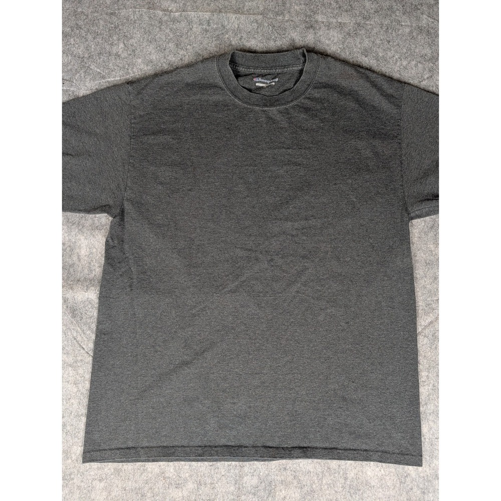 Champion Men's Charcoal Heather T-Shirt Classic Crew Neck Short Sleeve Basic Tee - Picture 3 of 7